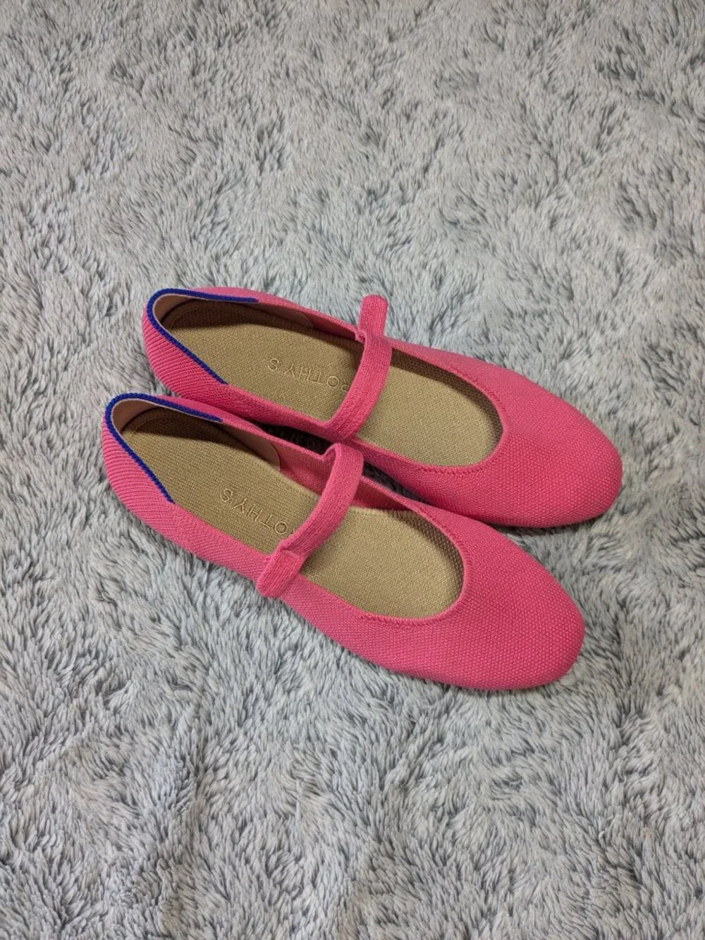 Rothy's Pink Mary Jane Square Flats Strap Size 7.5 dragonfruit
